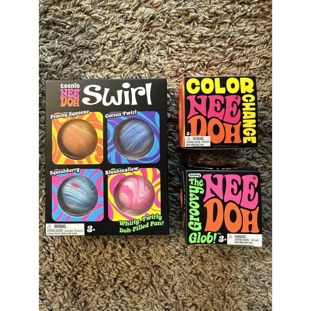 Schylling NeeDoh Teenie Swirl 4-Pack, Color Change, & Groovy Glob Bundle NEW